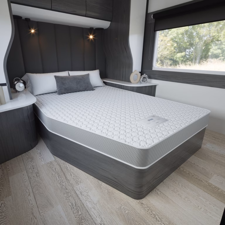D lite alto memory foam product french bed caravan motorhome mattress lifestyle side image