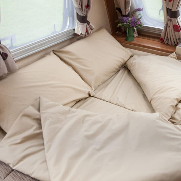 Duvalay sleeping bag cappuccino lifestyle caravan flat