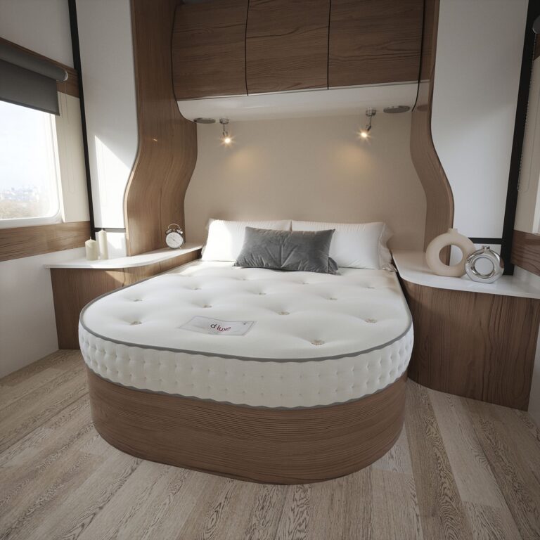 D luxe natural product island bed caravan motorhome mattress lifestyle side image