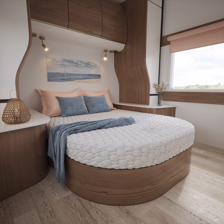 D roll memory foam product island bed caravan motorhome mattress lifestyle style